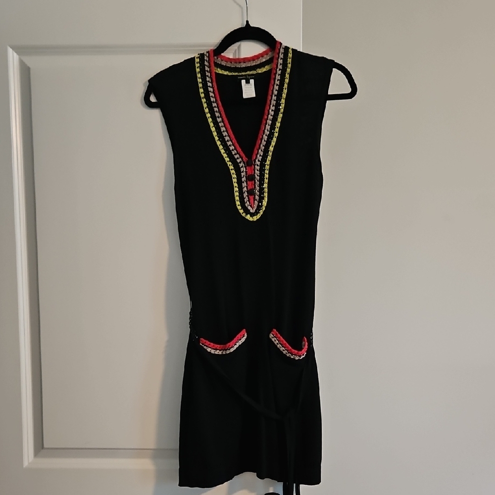 Nanette Lepore Black Sleeveless Dress with Red and Yellow Accents